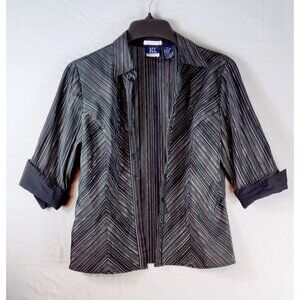 DCC Stretch Fitted Shirt Black Chevron Gray Pin Stripe Silver Thread 3/4 Sleeve